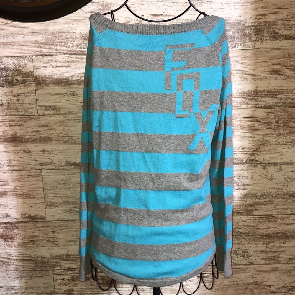 Fox racing stripped shirt size medium blue and gray v-neck button up top moto​​